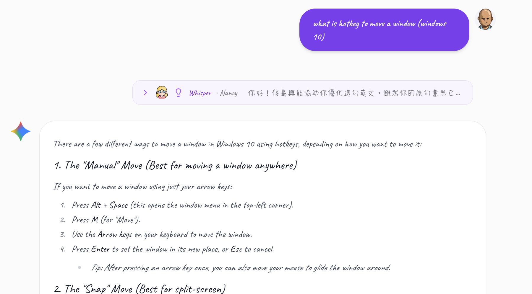 Echo and Whisper AI responses in Noesis
